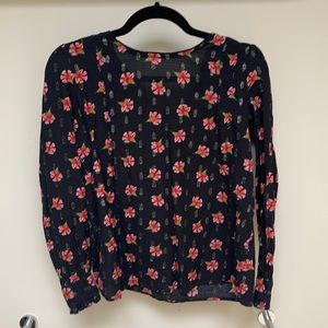 Loft black w/ flower detail long sleeve blouse